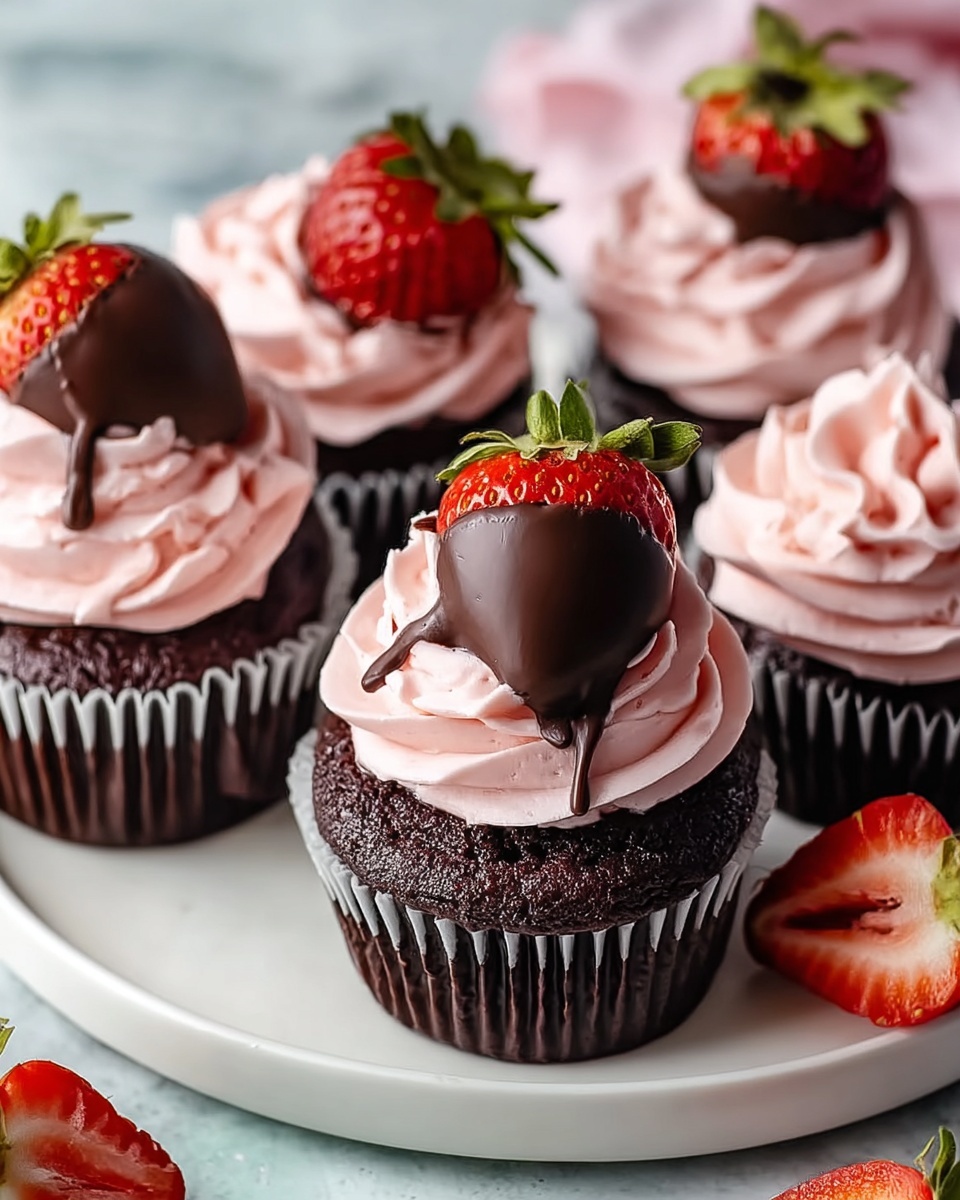 Chocolate Covered Strawberry Cupcakes Recipe - Recipe Image