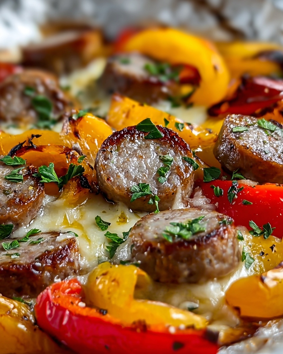 Foil Packet Cheesy Sausage and Peppers Recipe - Recipe Image