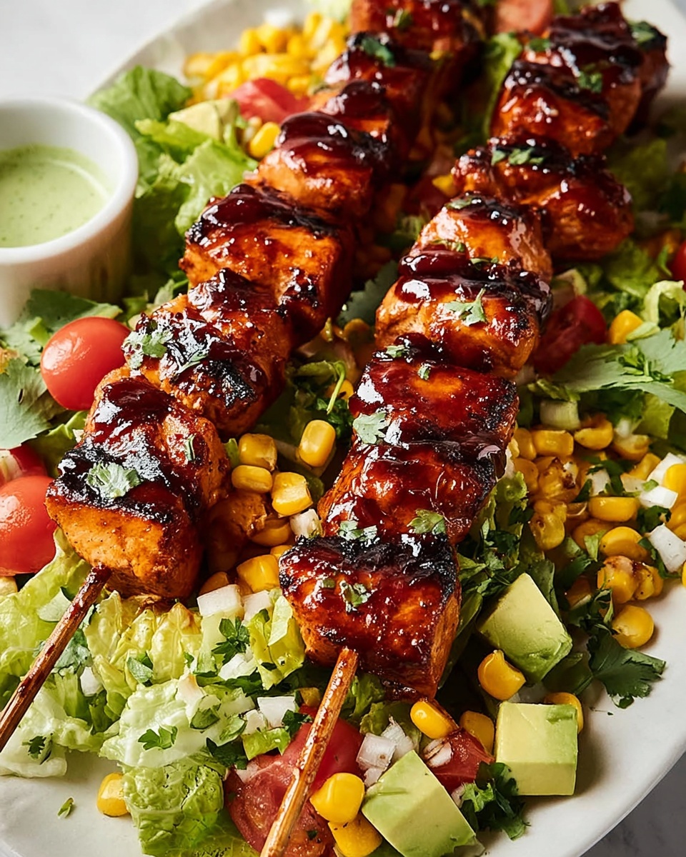 BBQ Chicken Skewer Salad with Herb Mayo and Grilled Corn Recipe - Recipe Image