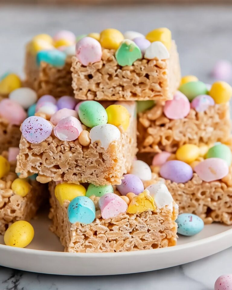 Easter Rice Krispie Bars with M&M’s and Chocolate Drizzle Recipe