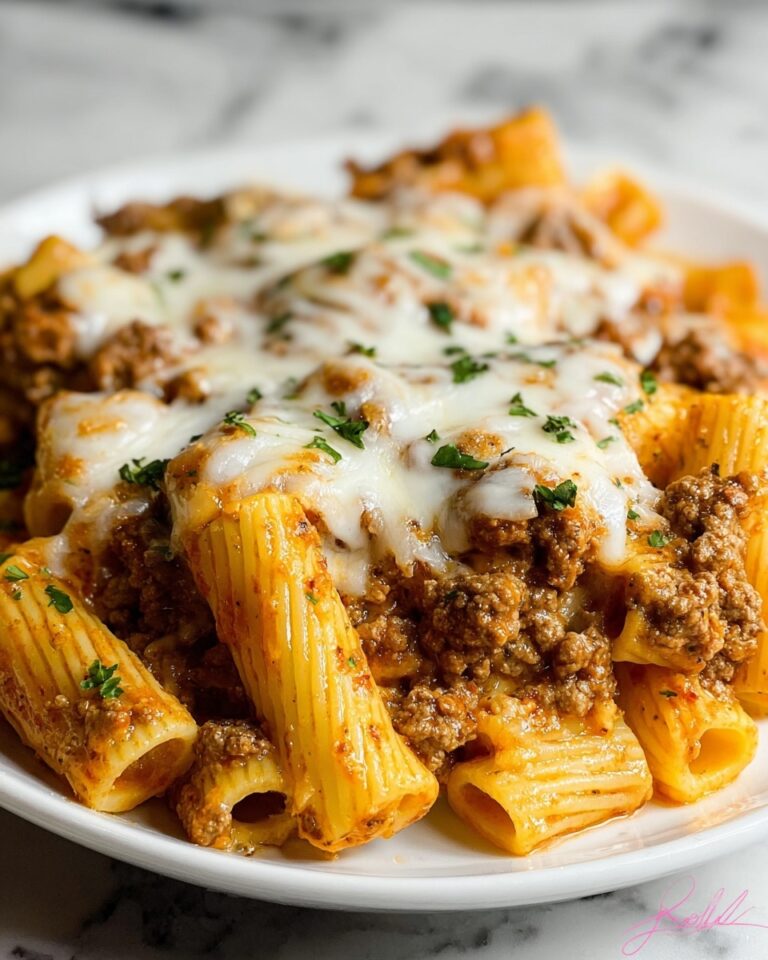 Creamy Cheesy Garlic Butter Rigatoni with Savory Beef Recipe