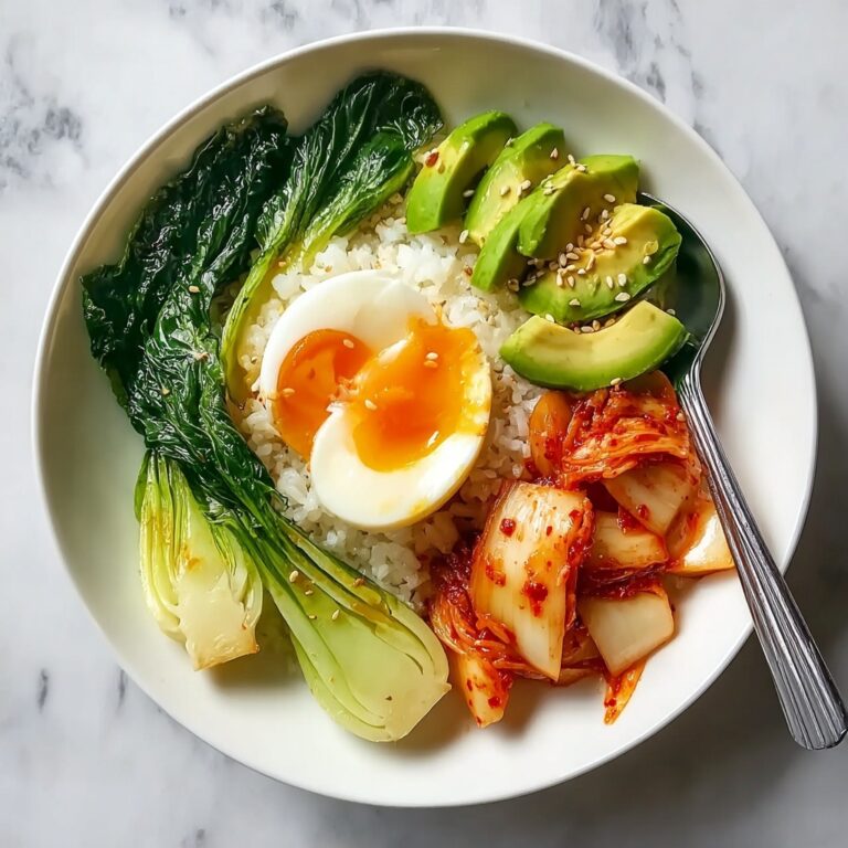 Kimchi Rice Bowl with Jammy Eggs and Creamy Avocado Sauce Recipe