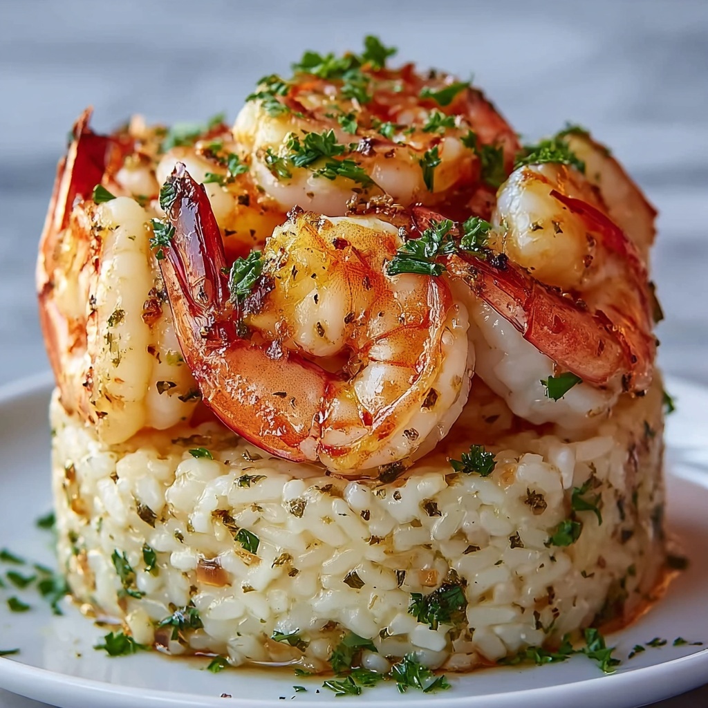 Garlic Butter Shrimp and Rice Stack Recipe - Recipe Image