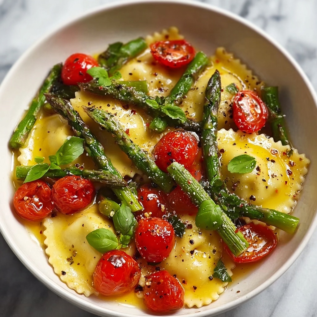 Ravioli with Cherry Tomatoes, Asparagus, and Fresh Herbs Recipe - Recipe Image