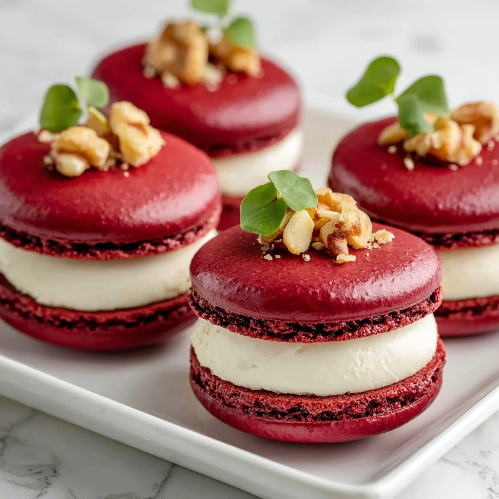 Savory Beet Macarons with Goat Cheese & Walnut Crunch Recipe - Recipe Image