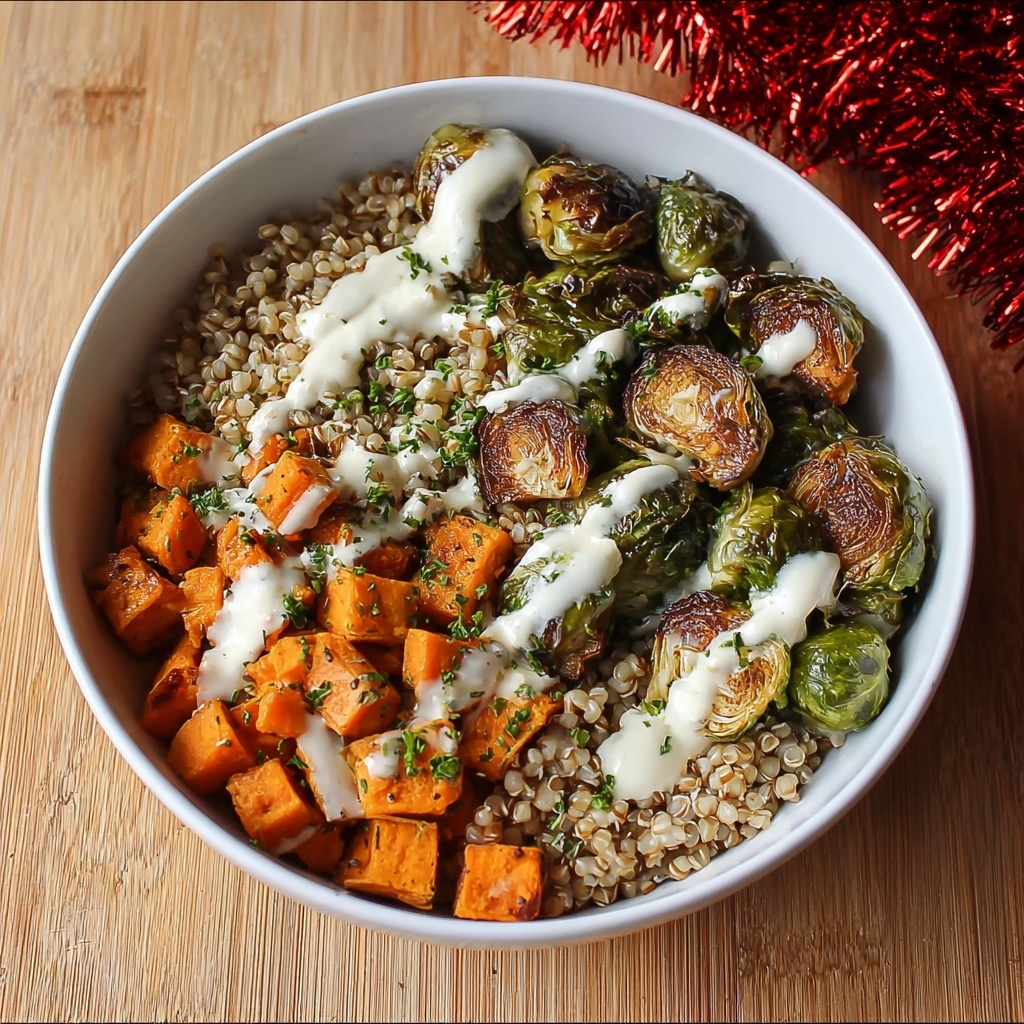 Brussels Sprouts and Sweet Potato Grain Bowl with Tahini Dressing Recipe - Recipe Image