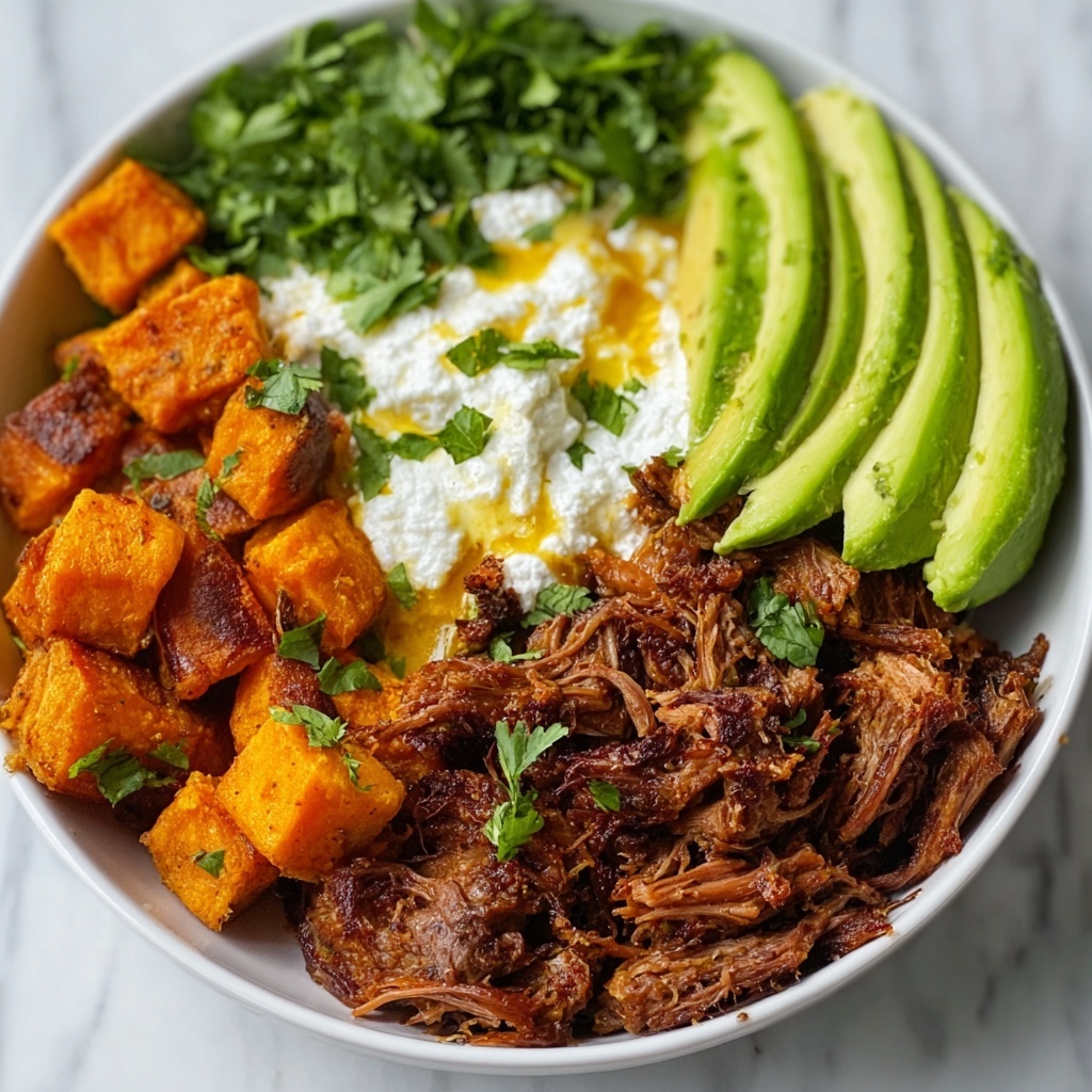 Tofu and Ground Beef Bowls with Sweet Potatoes, Cottage Cheese, and Hot Honey Recipe - Recipe Image