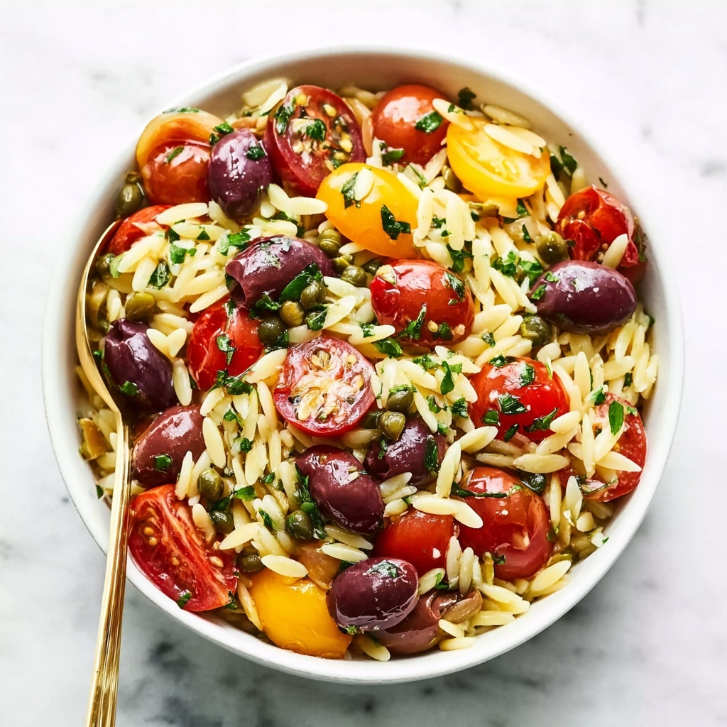 Orzo Pasta Salad with Cherry Tomatoes, Artichokes, Kalamata Olives, and Grilled Chicken Recipe - Recipe Image