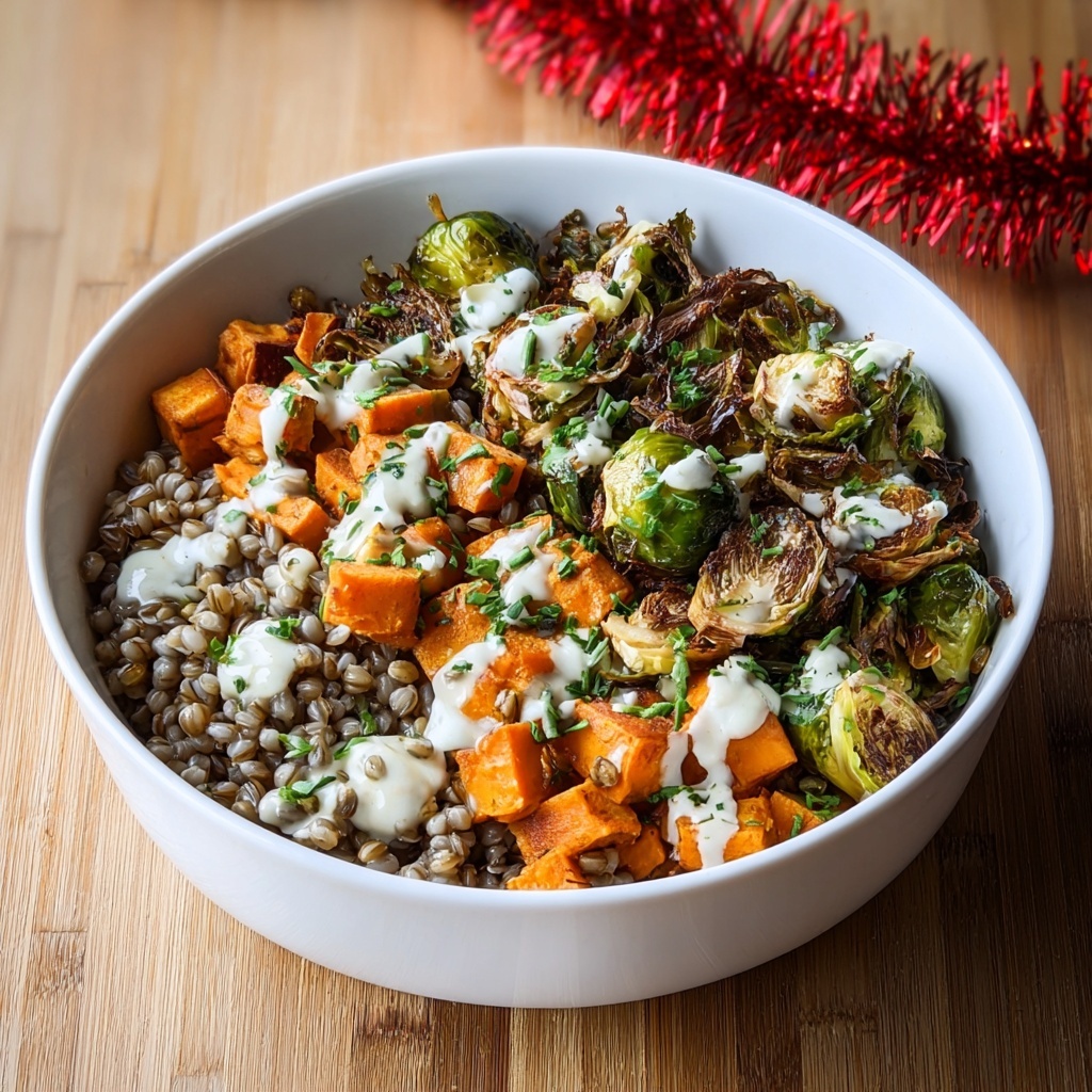 Brussels Sprouts and Sweet Potato Grain Bowl with Tahini Dressing Recipe - Recipe Image
