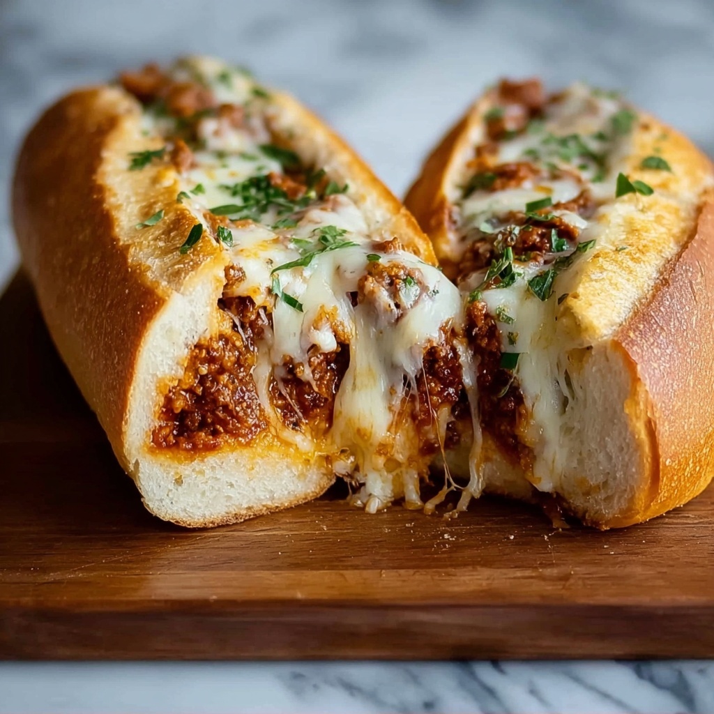 Lasagna Stuffed Garlic Bread Recipe - Recipe Image