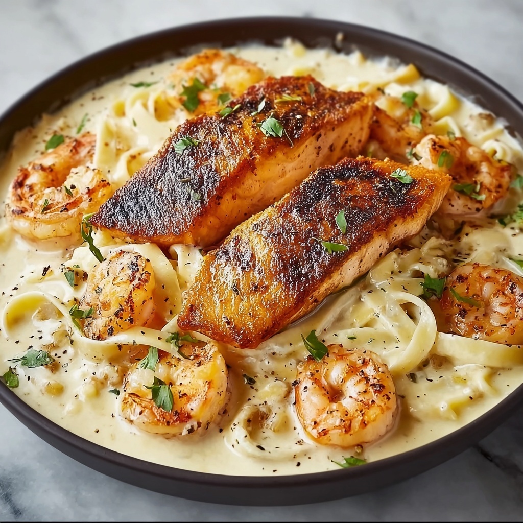 Salmon and Shrimp Alfredo Recipe - Recipe Image