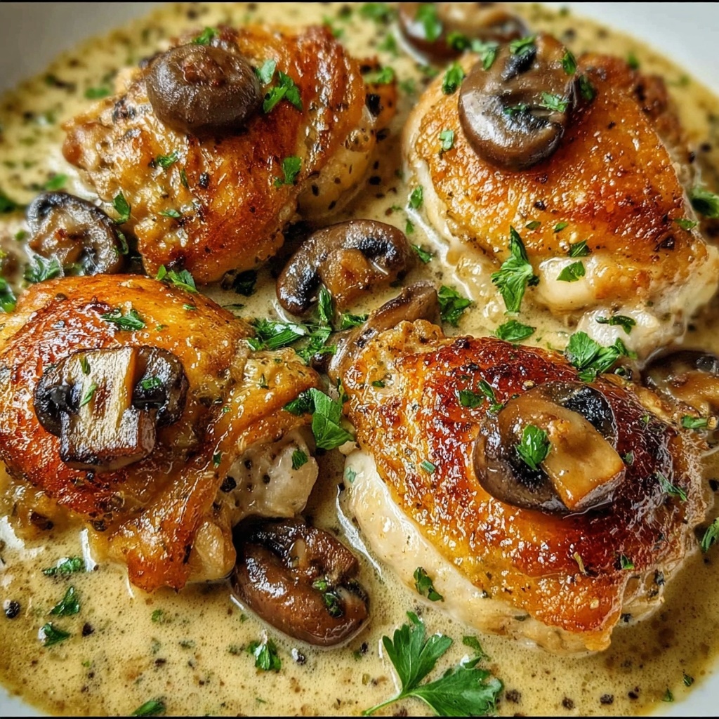 Creamy Garlic Mushroom Chicken Thighs Recipe - Recipe Image