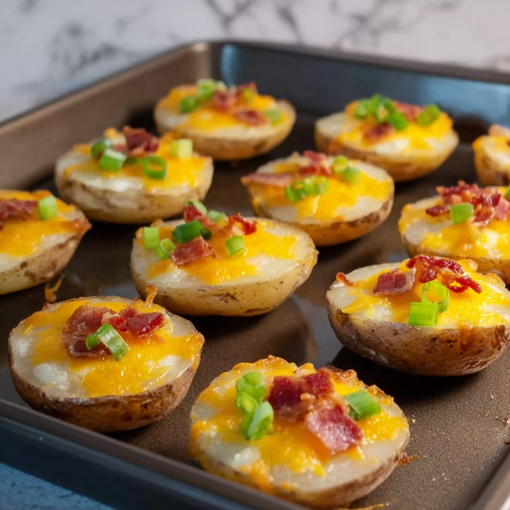 Baked Potato Rounds with Cheddar, Bacon, and Green Onions Recipe - Recipe Image