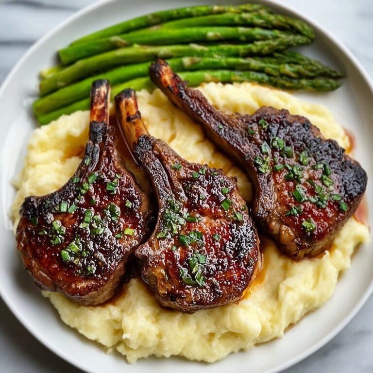 Herb-Crusted Lamb Chops with Mashed Potatoes, Asparagus, and Lobster Recipe