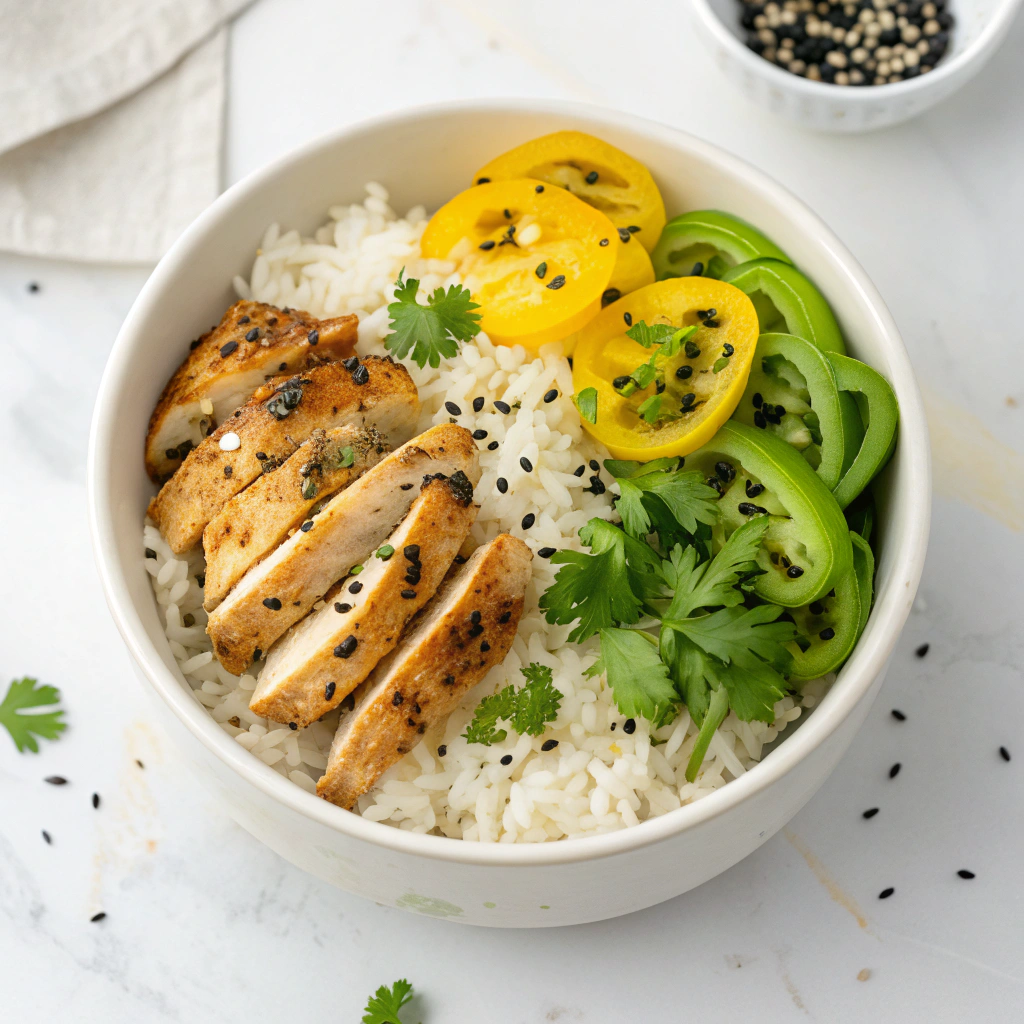 Greek Chicken Bowls with Creamy Tahini Feta Sauce Recipe - Recipe Image