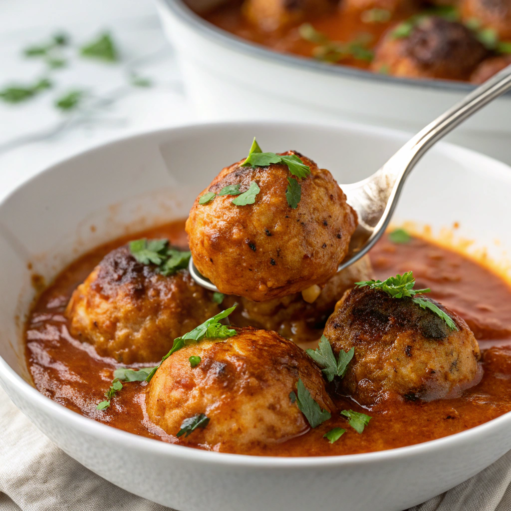 Oven-Baked Chicken Meatballs with Parmesan and Herbs Recipe - Recipe Image