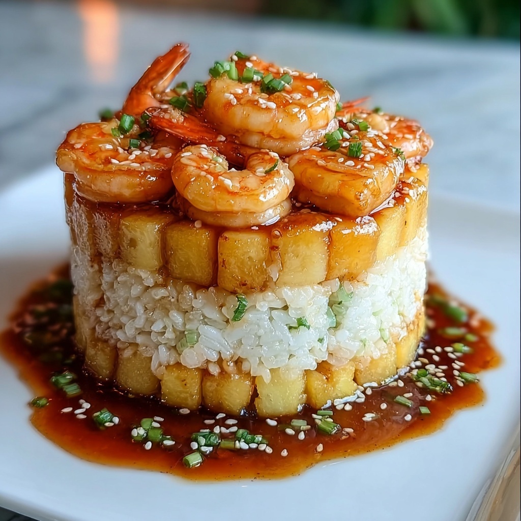 The Best Teriyaki Shrimp Pineapple Rice Stack for Family Meals Recipe - Recipe Image