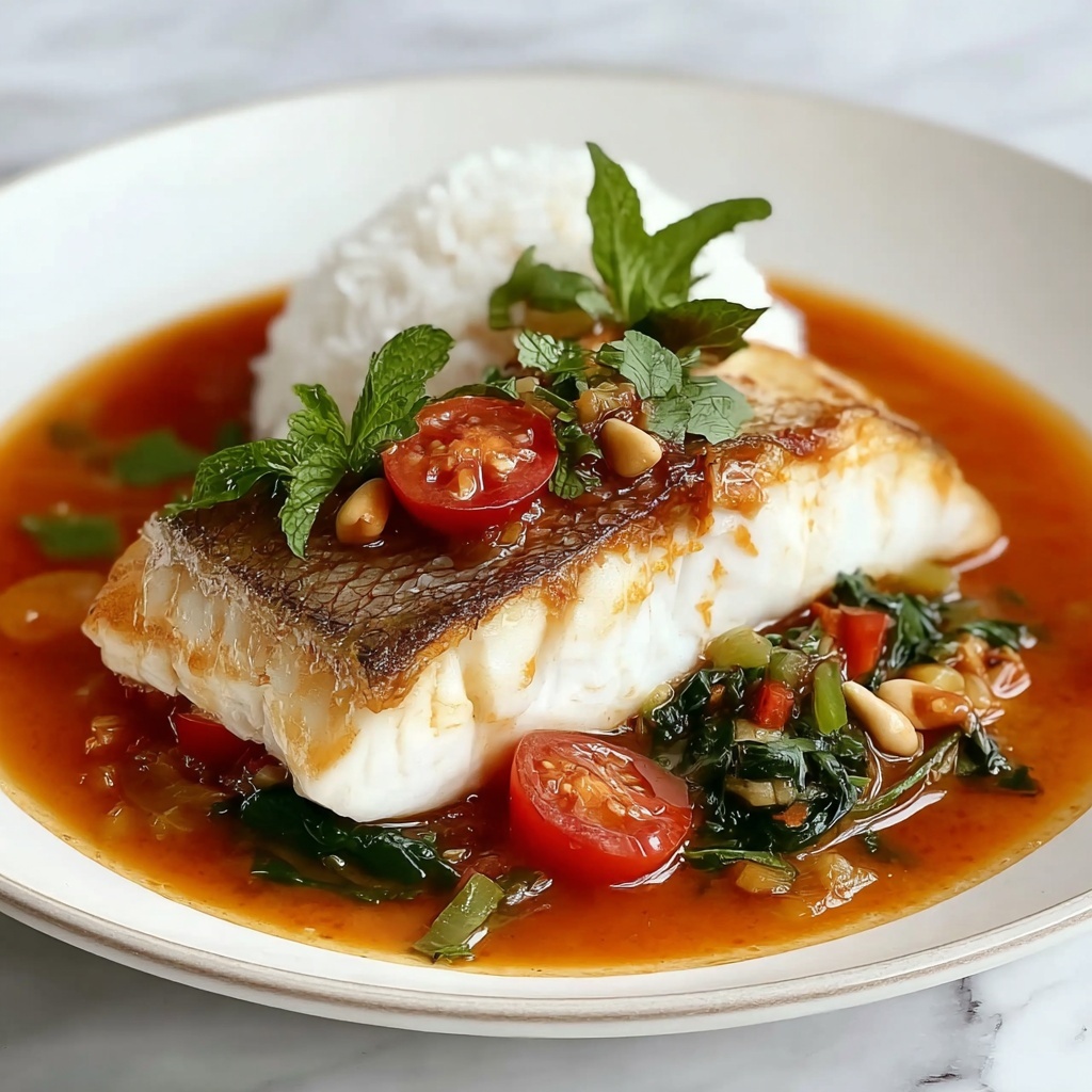 Tomato Poached Fish with Chili Oil and Herbs Recipe - Recipe Image