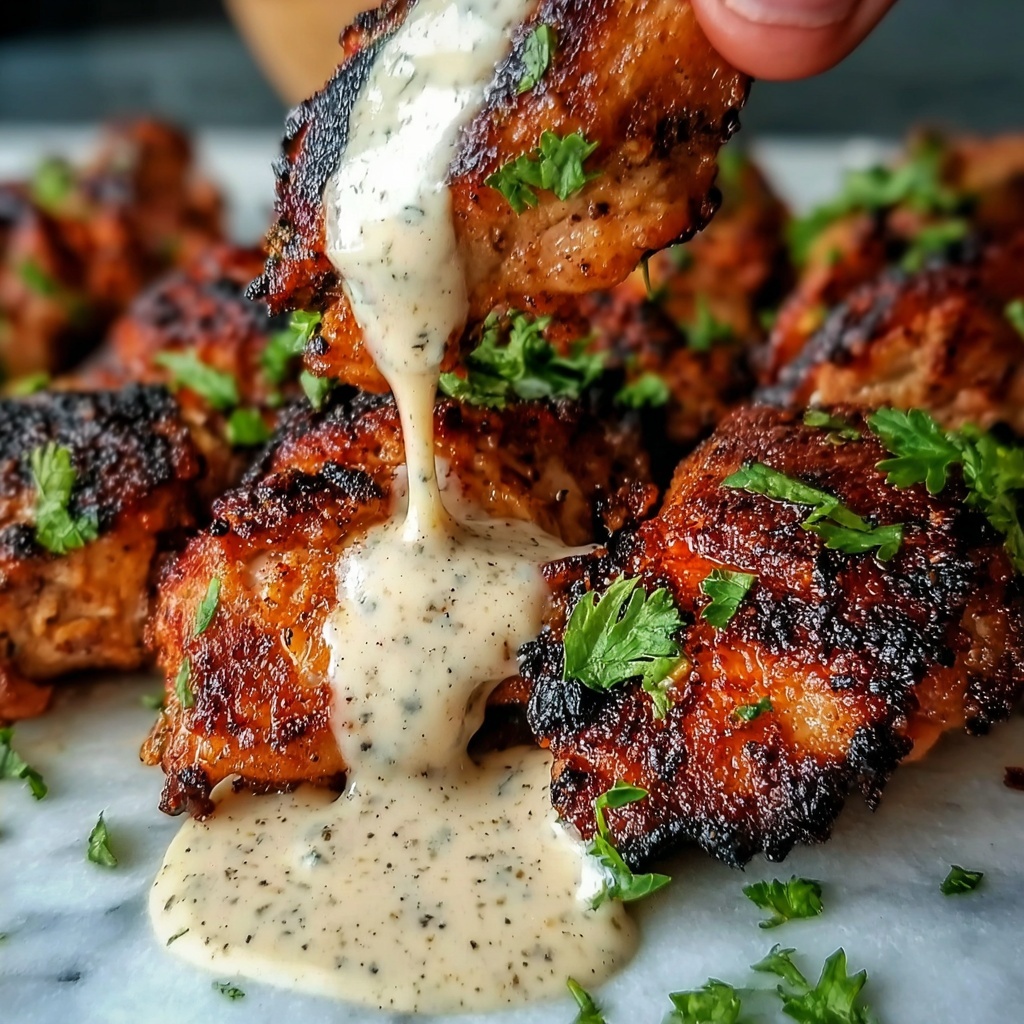Grilled Chicken Bites with Creamy Garlic Sauce Recipe - Recipe Image