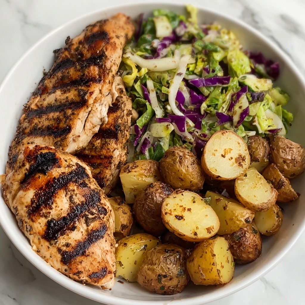 Grilled Chicken with Roasted Potatoes and Veggie Slaw Recipe - Recipe Image