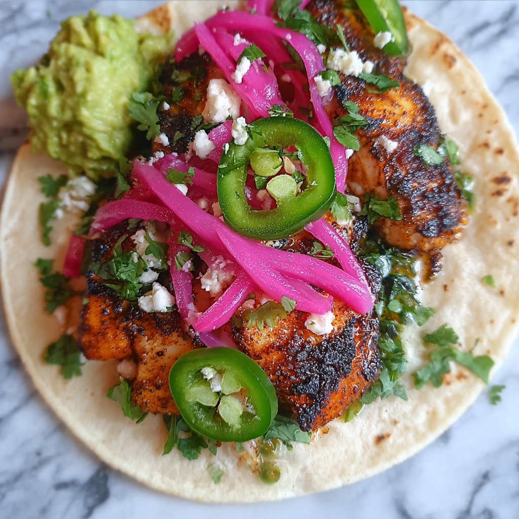 Bronzed Fish Tacos with Cilantro Lime Slaw and Spicy Crema Recipe - Recipe Image