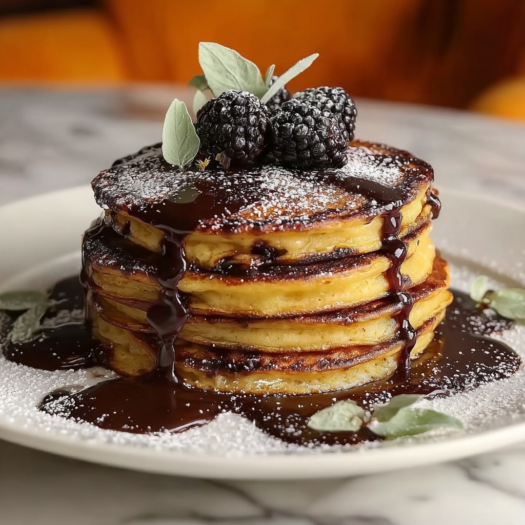 Pumpkin Sage Pancakes with Blackberry Sauce Recipe - Recipe Image