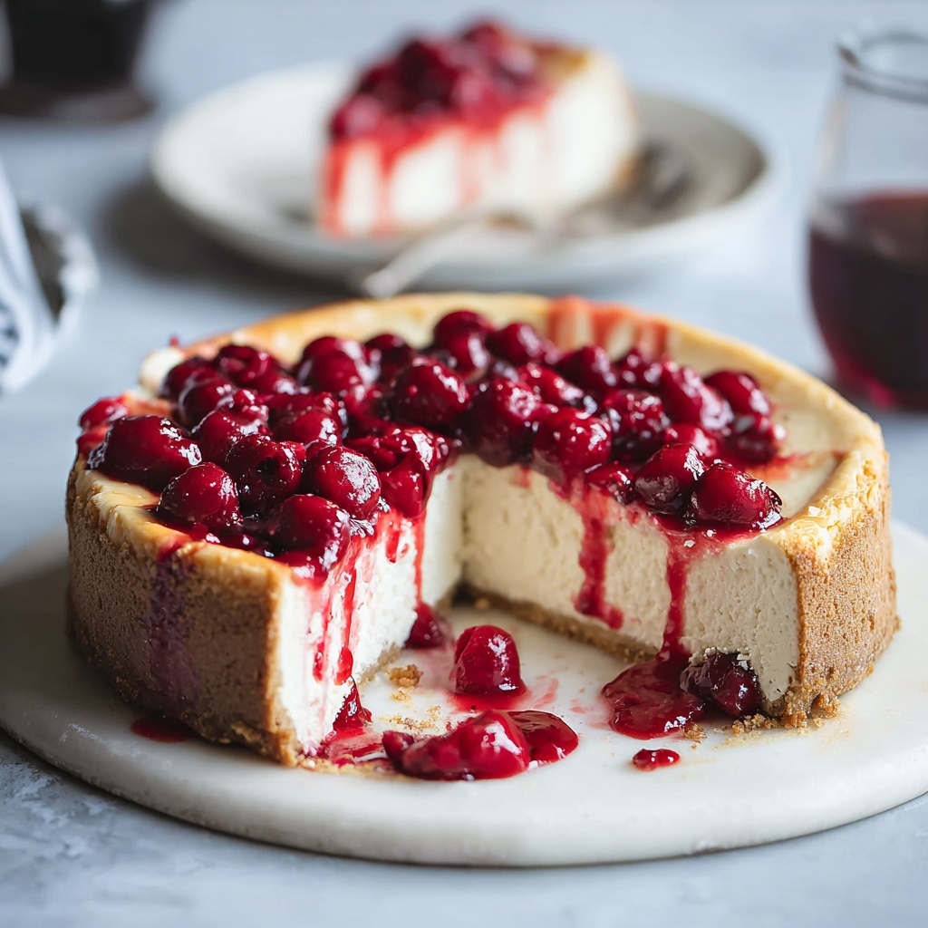 Baked Vegan Cheesecake with Cherry Compote Recipe - Recipe Image