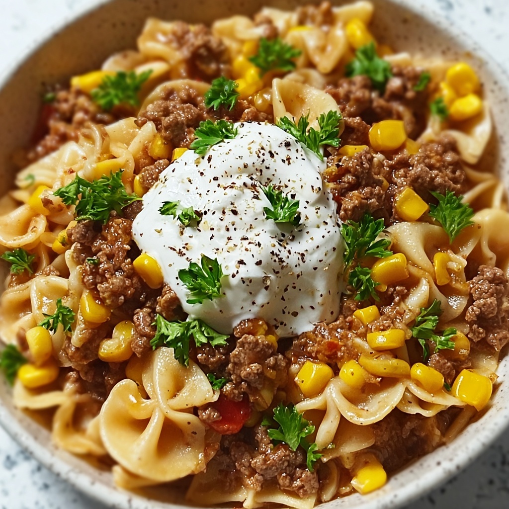Creamy Ranch Beef Bowtie Skillet with Sweet Corn Recipe - Recipe Image