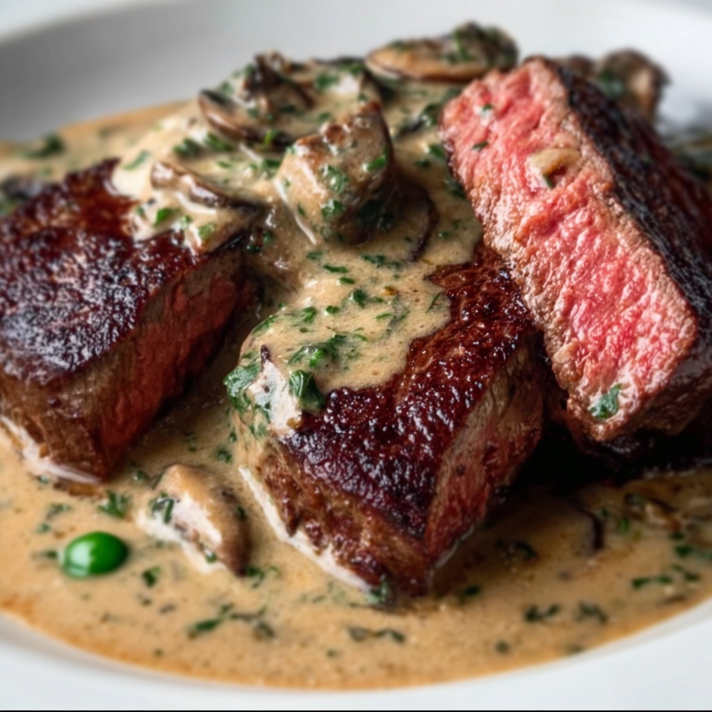 Peppercorn-Crusted Filet Mignon with Creamy Green Peppercorn Sauce Recipe - Recipe Image