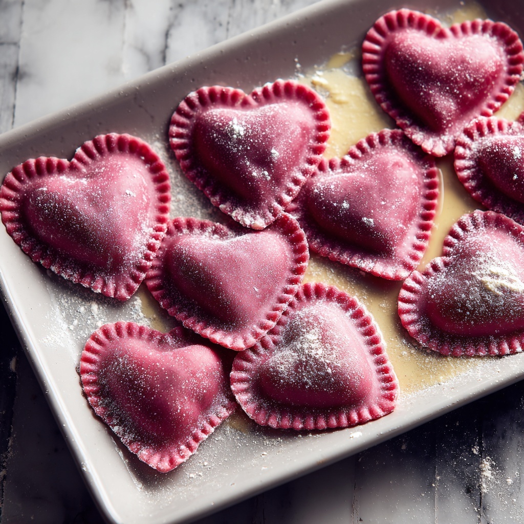 Ricotta and Sage Filled Beetroot Ravioli Hearts Recipe - Recipe Image