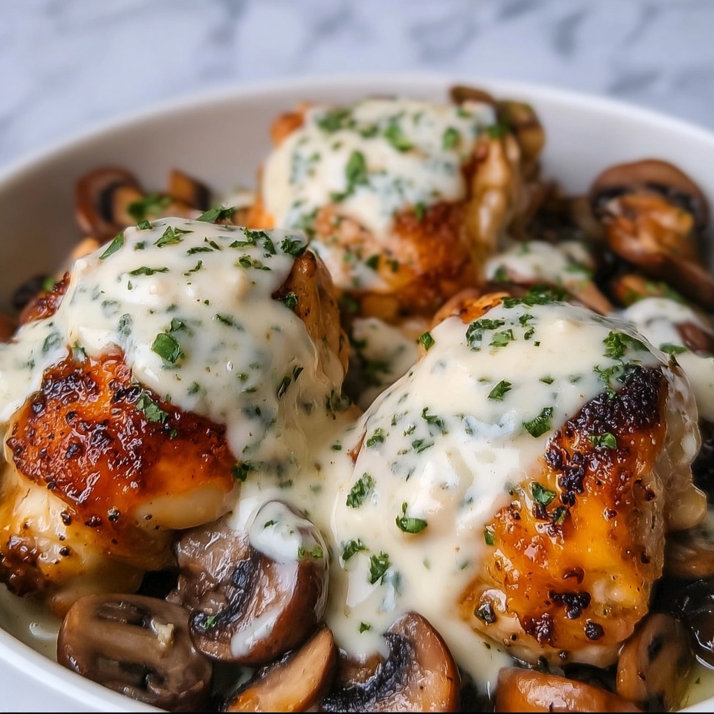 Cheesy Garlic Butter Mushroom Stuffed Chicken Recipe - Recipe Image