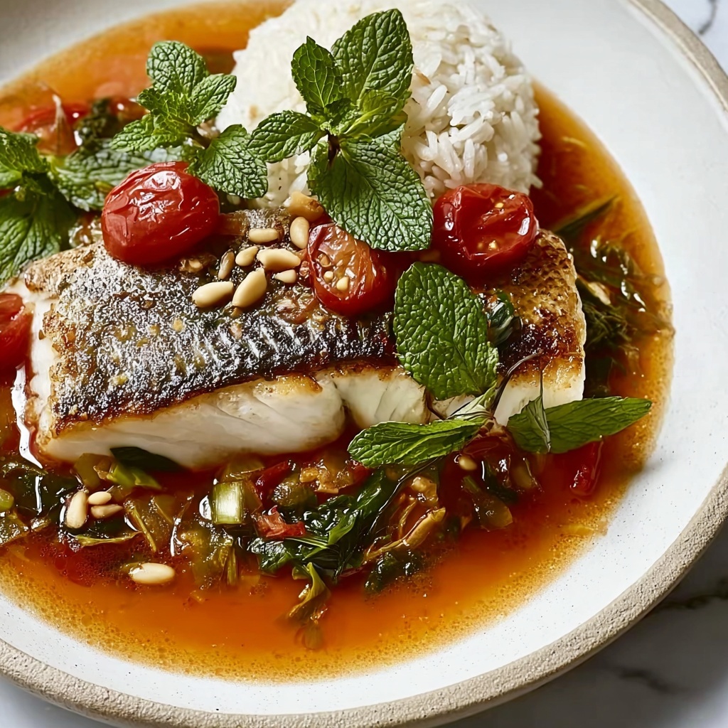 Tomato Poached Fish with Chili Oil and Herbs Recipe - Recipe Image