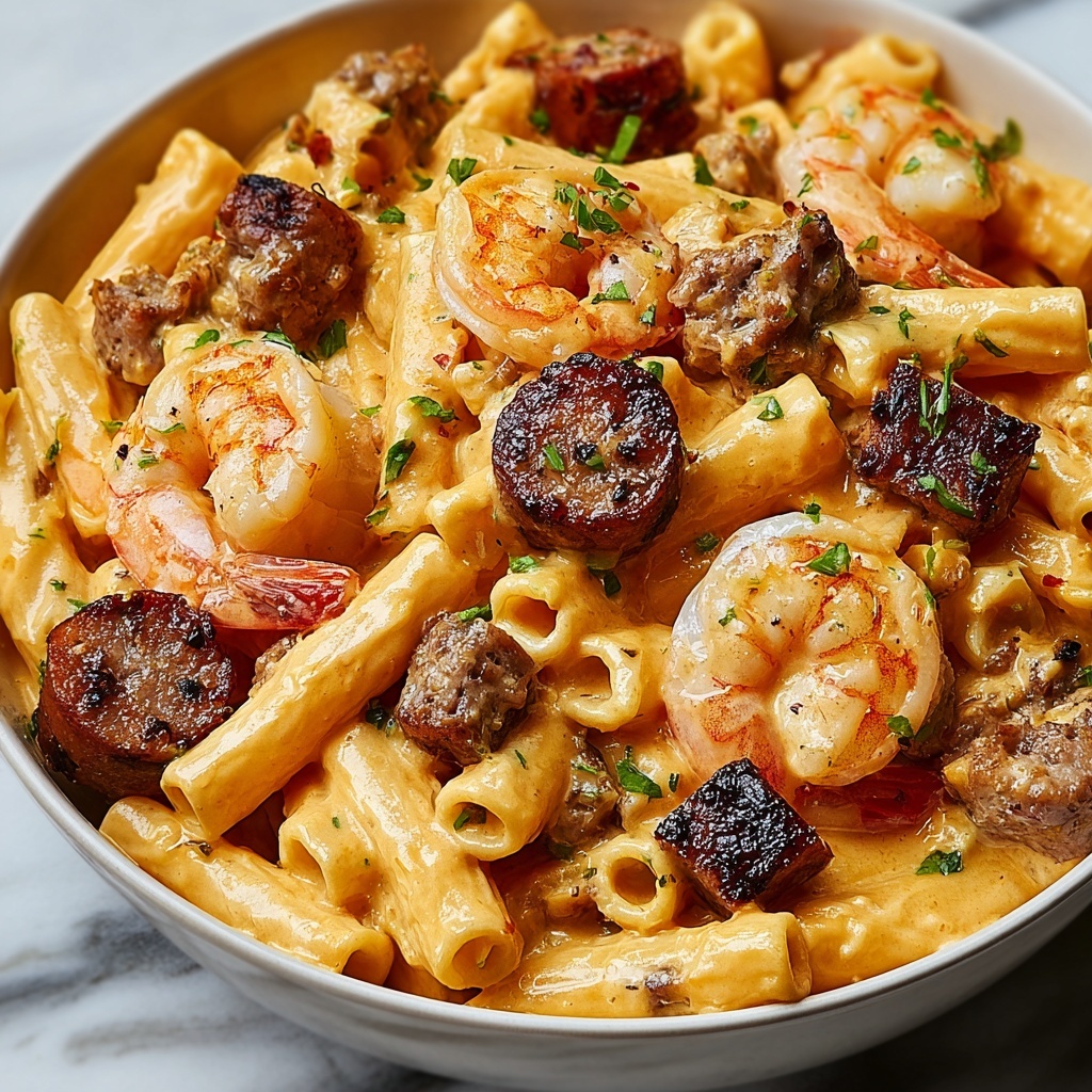 Creamy Cajun Pasta with Shrimp and Spicy Sausage Recipe - Recipe Image