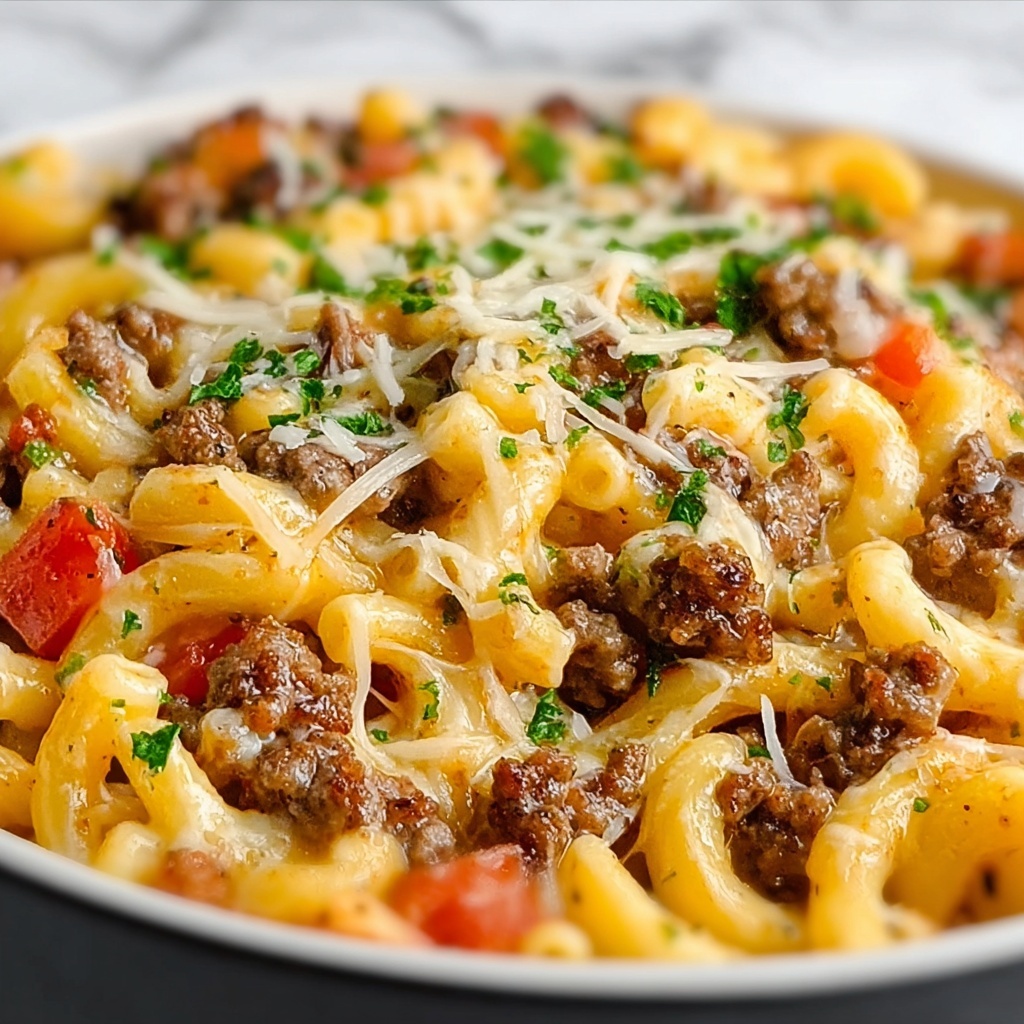 Loaded Cheeseburger Alfredo Pasta Recipe - Recipe Image