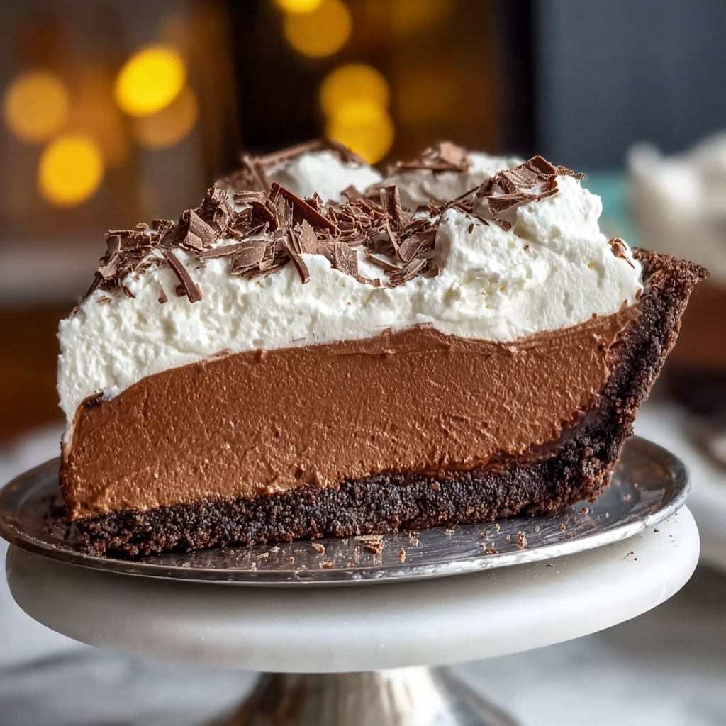 Chocolate Mousse Pie with Oreo Crust and Chocolate Shavings Recipe - Recipe Image