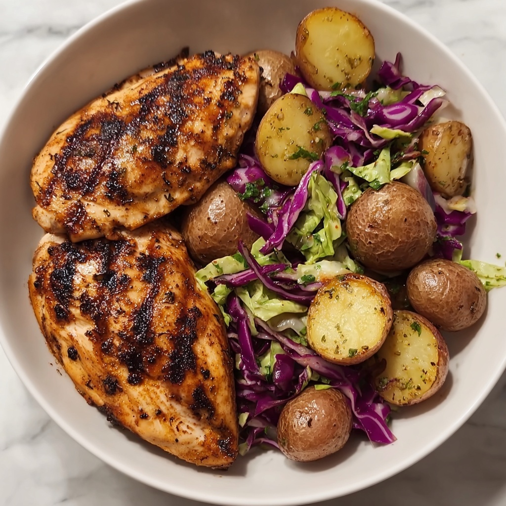 Grilled Chicken with Roasted Potatoes and Veggie Slaw Recipe - Recipe Image