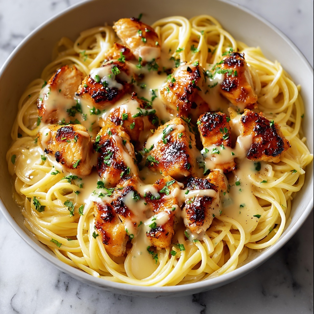 Garlic Butter Chicken Bites with Creamy Parmesan Pasta Recipe - Recipe Image