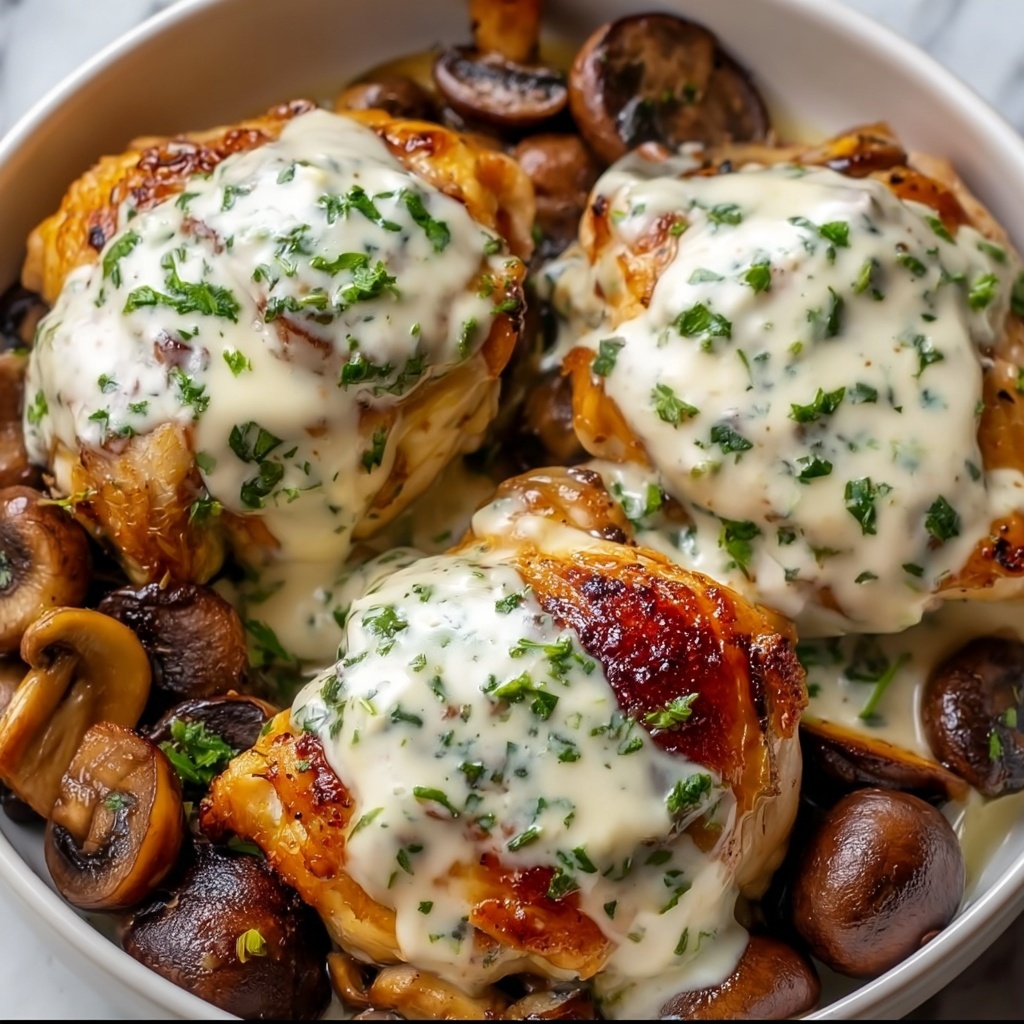 Cheesy Garlic Butter Mushroom Stuffed Chicken Recipe - Recipe Image