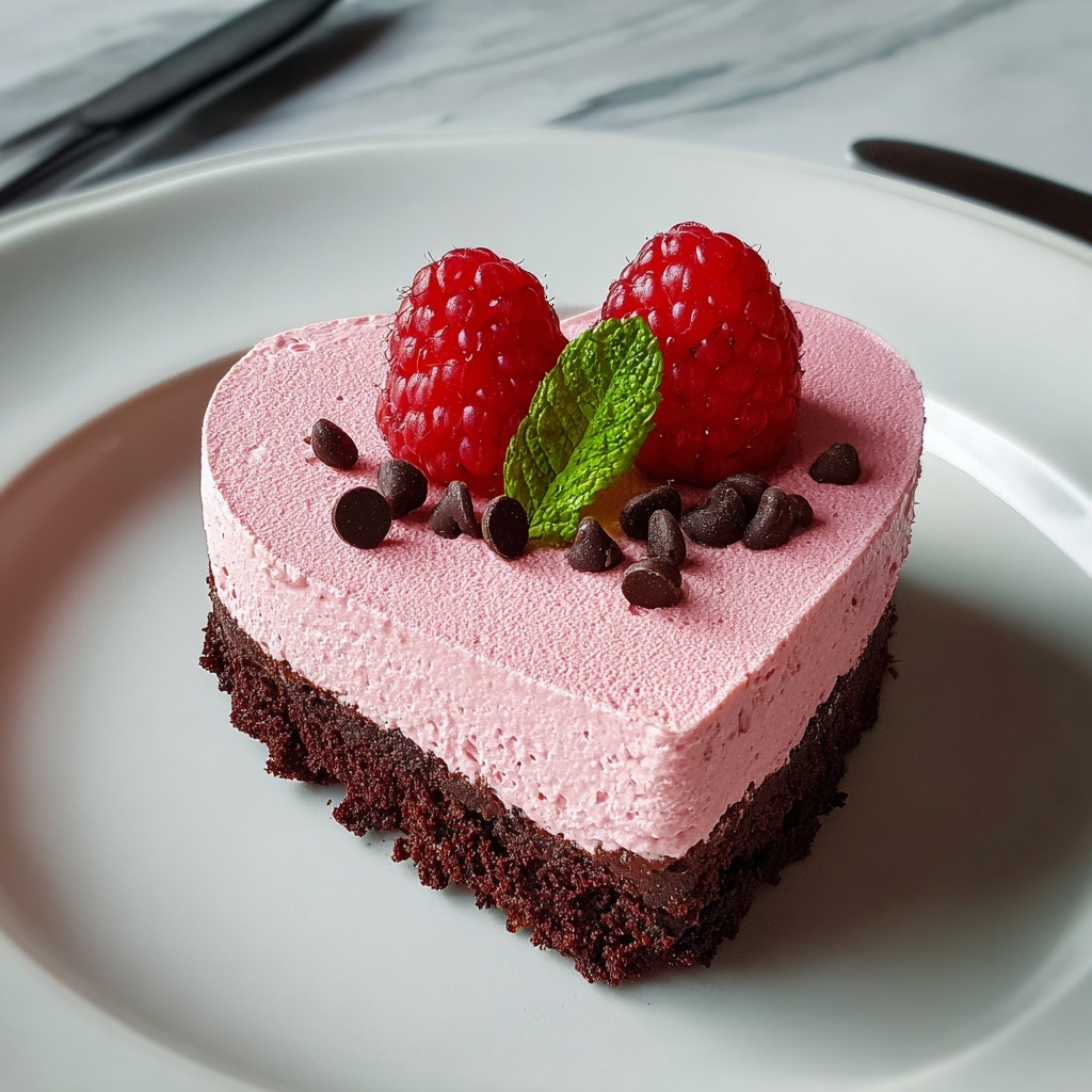 Heart-Shaped Raspberry Mousse with a Brownie Base Recipe - Recipe Image