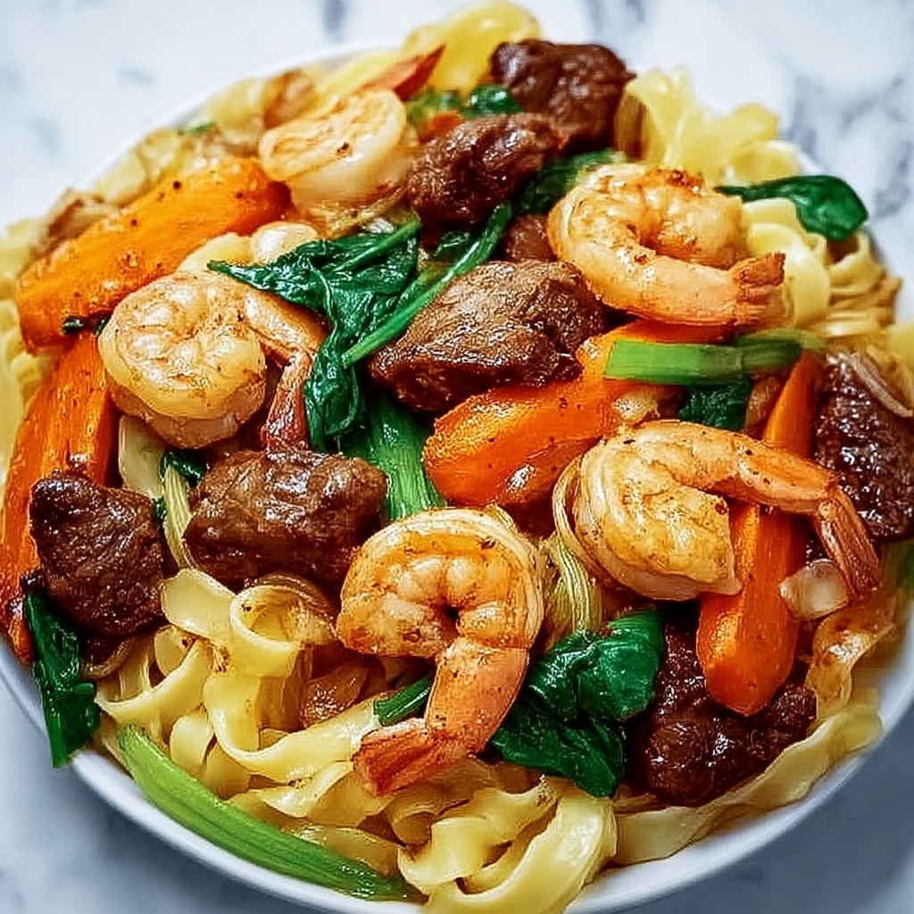 Steak & Shrimp Stir-Fried Noodles Recipe - Recipe Image