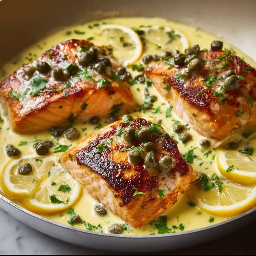 One-Pan Creamy Lemon Caper Butter Salmon Recipe - Recipe Image