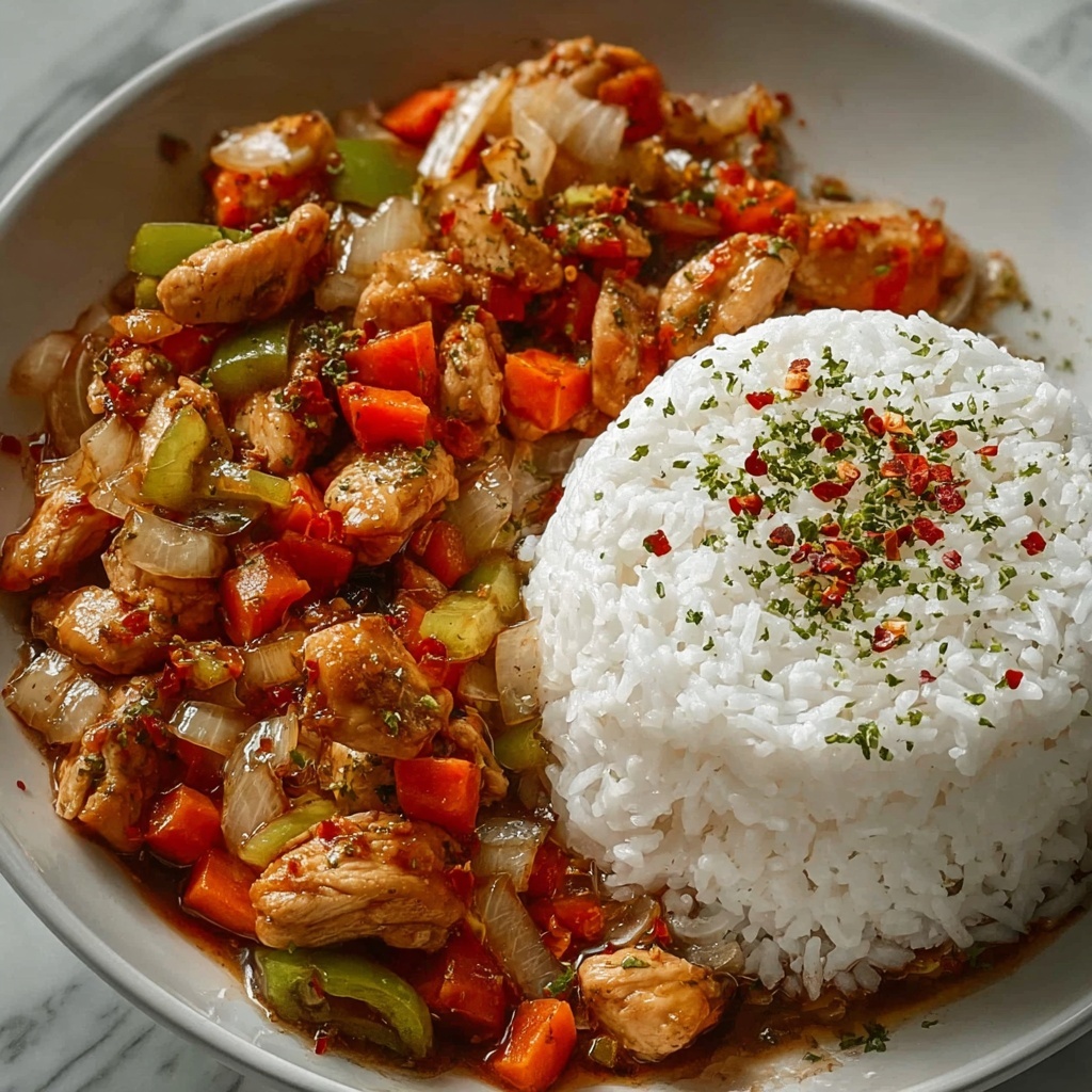 Spicy Garlic Chicken Stir-Fry with Rice Recipe - Recipe Image