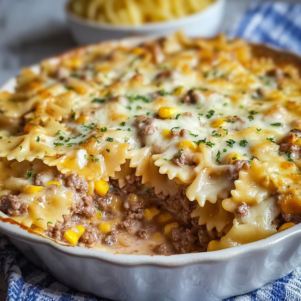 Garlic Butter Ranch Beef and Roasted Corn Bowtie Casserole Recipe - Recipe Image