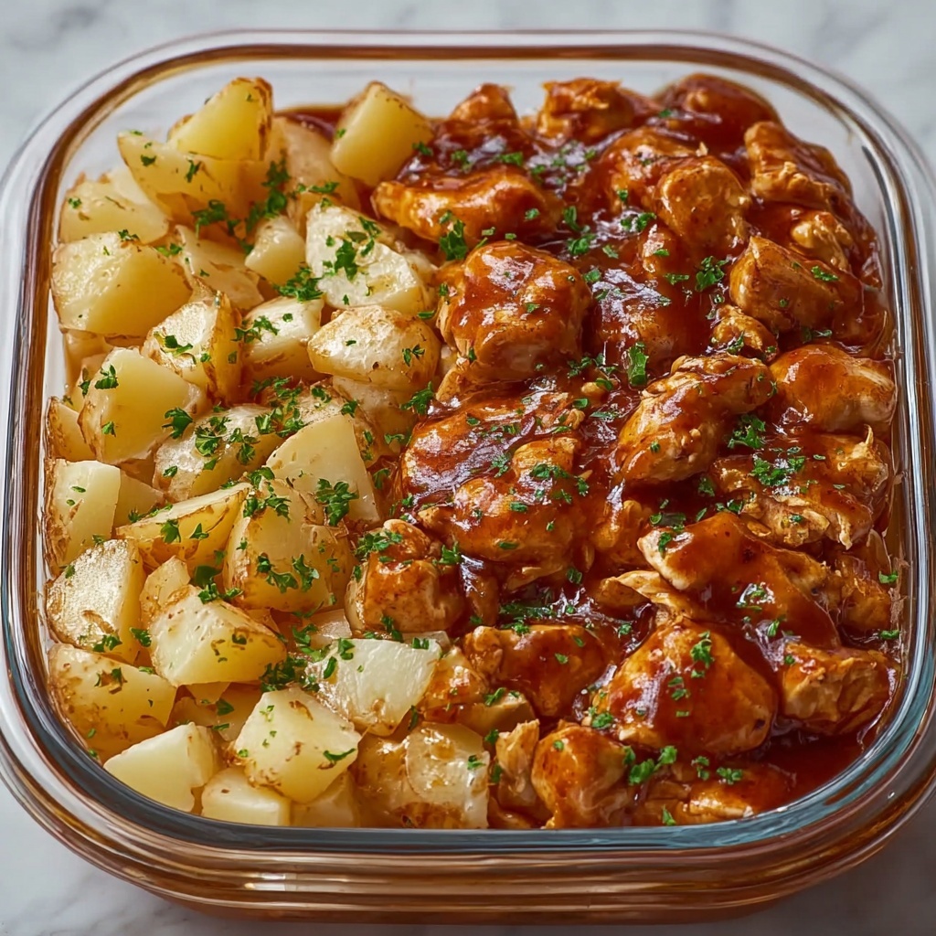 High Protein Honey BBQ Chicken & Creamy Garlic Parmesan Potatoes Recipe - Recipe Image