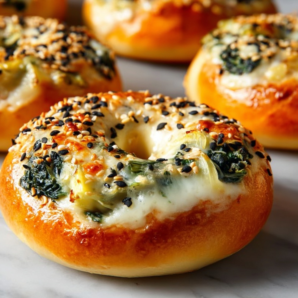 Cheesy Spinach-Artichoke Bagels Recipe - Recipe Image