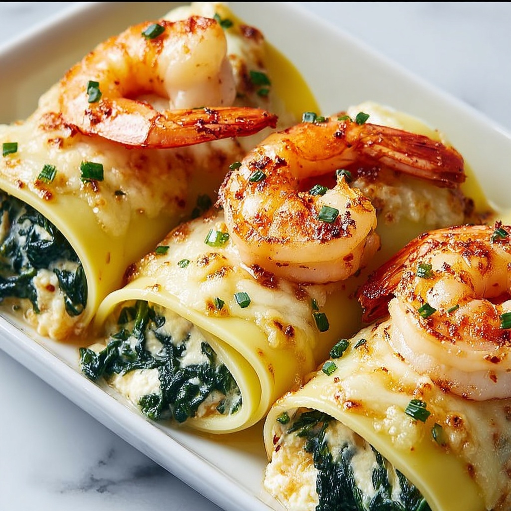 Shrimp and Spinach Stuffed Pasta Rolls Recipe - Recipe Image
