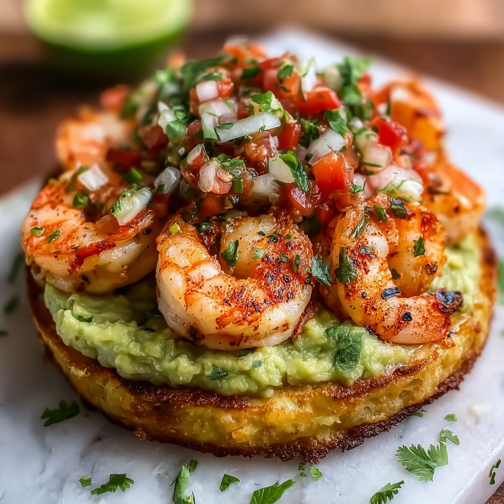 Grilled Shrimp Tostadas with Guacamole & Pico de Gallo Recipe - Recipe Image