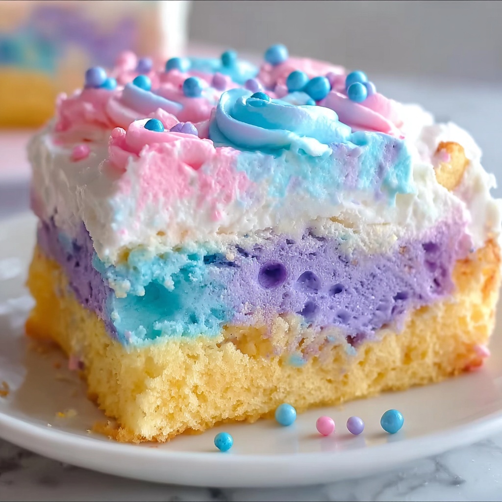 Unicorn Rainbow Jell-O Poke Cake Recipe - Recipe Image