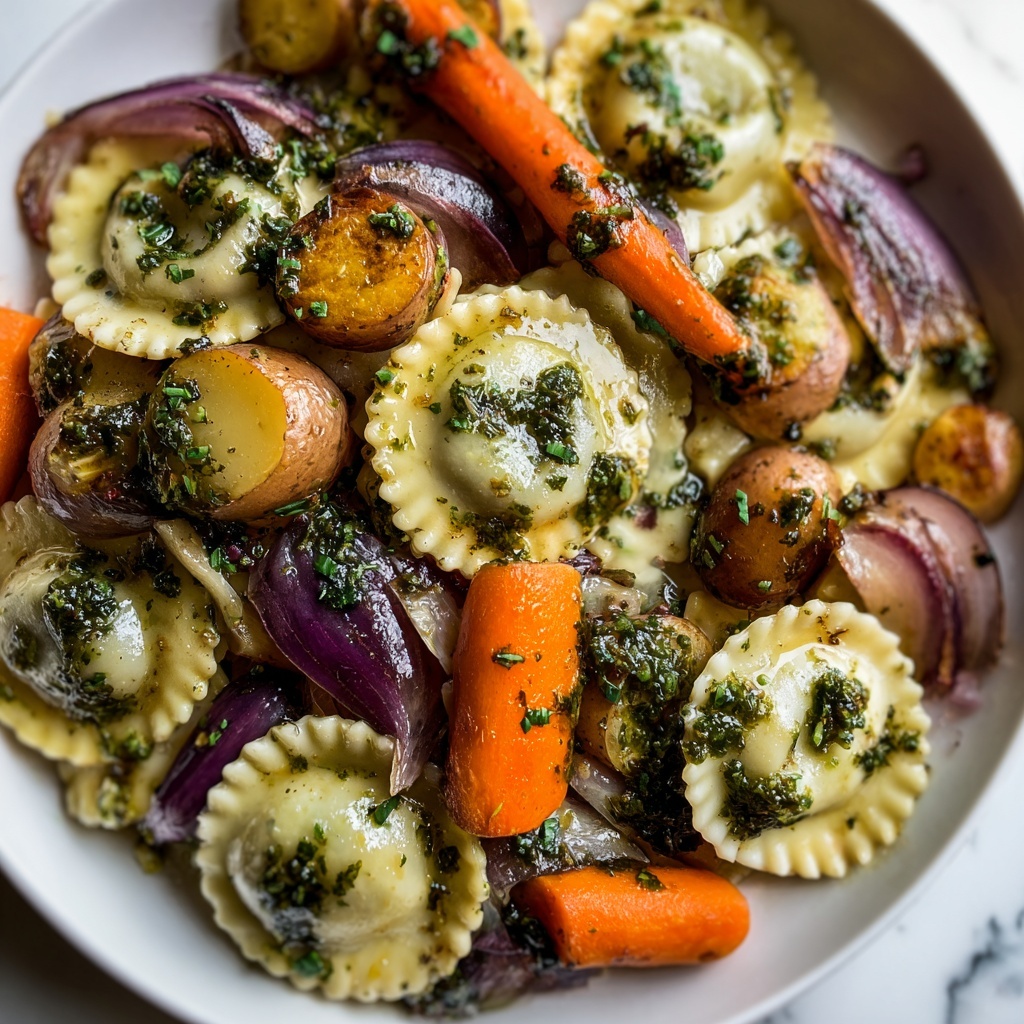 Chimichurri Pierogies with Roasted Veggies Recipe - Recipe Image