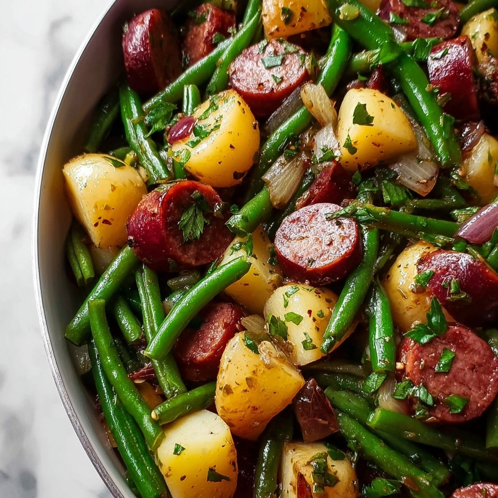 Sautéed Potatoes and Green Beans with Smoked Sausage Recipe - Recipe Image